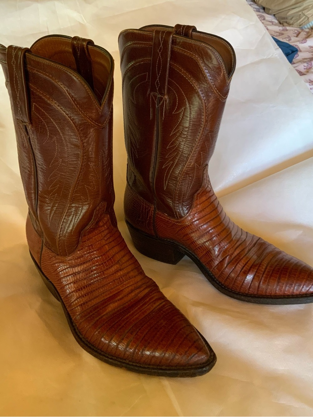 Lucchese Brown Textured Leather Classic Western Cowboy Boots